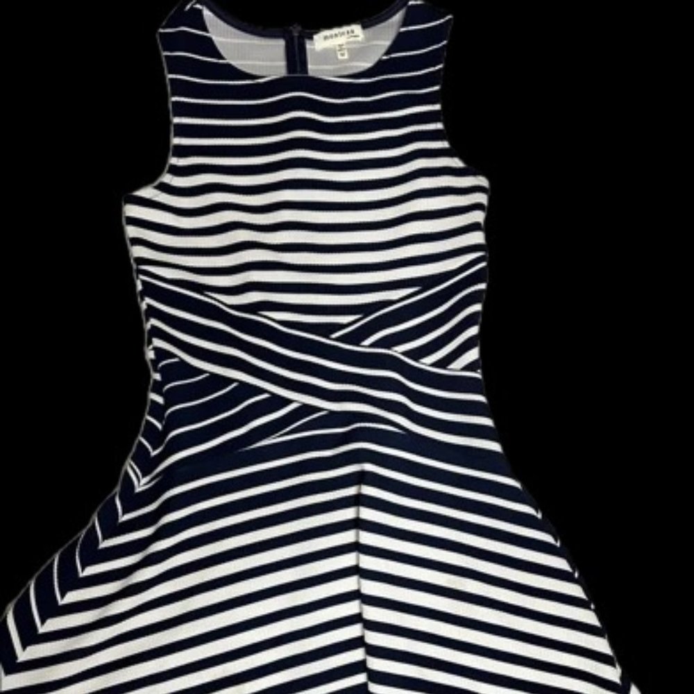 Navy Blue and White Stripped Patterned Sleeveless Dress